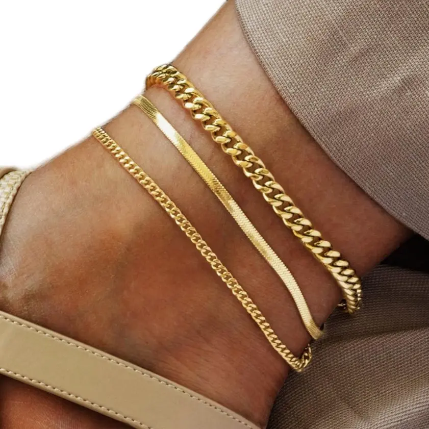 Chain Link Anklets, Waterproof and Sweat Resistant Jewelry, Herringbone Anklet, Gold Filled Herringbone Anklet, Curb Chain Anklet, Trendy Jewelry