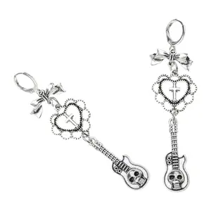 Heart Bowknot Guitar Pendant Earrings Punk Drop Statement Jewelry