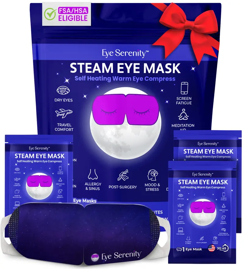Eye Serenity Warm Eye Compress and Sleep Mask - Self-warming Steam Eye Mask for Dry Eyes, Screen Fatigue, Travel, Gifts -  Calming Heated Eye Mask