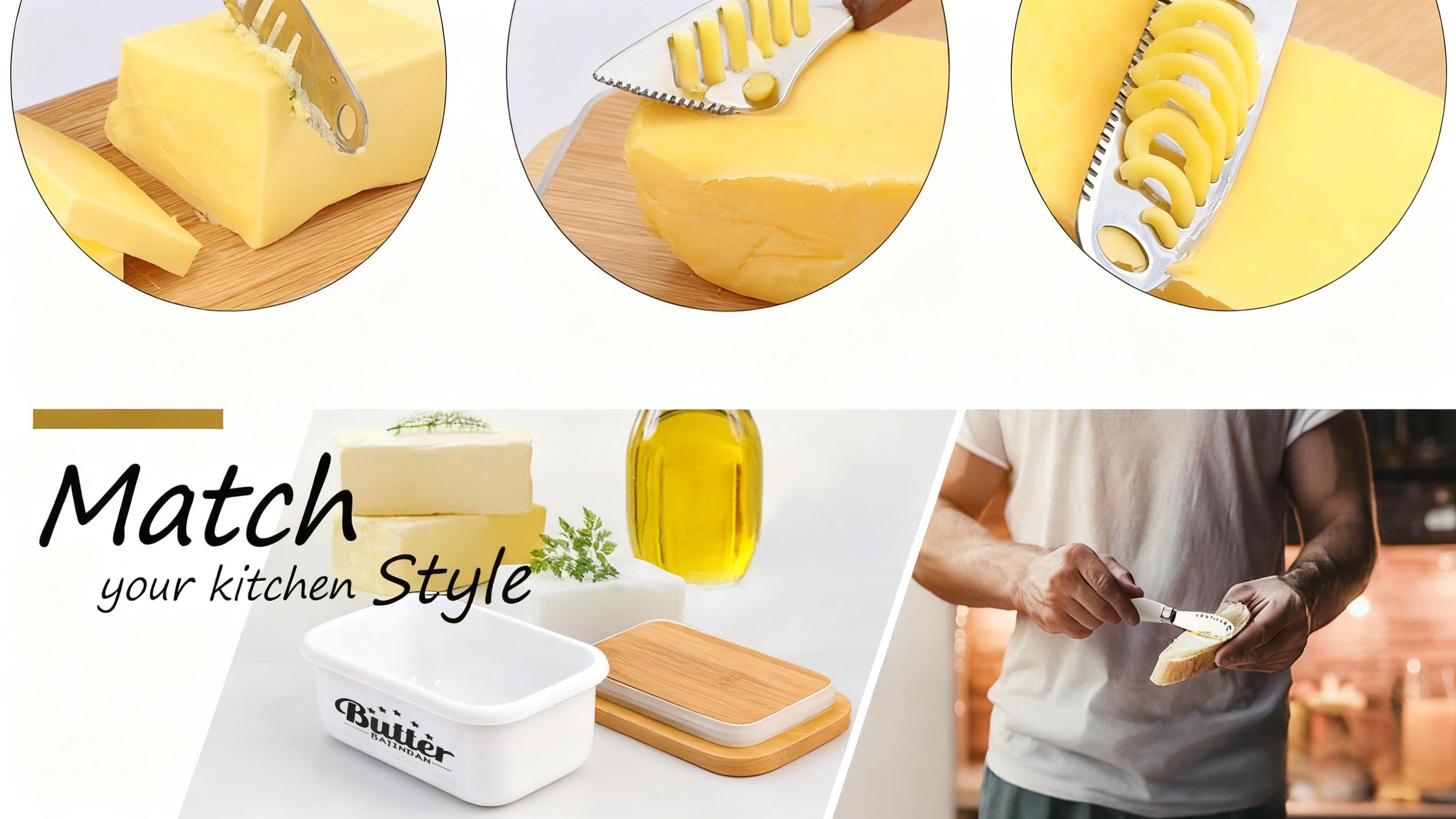 2 Pack Butter Dish with Lid and Knife for Countertop - Ceramic Butter Keeper Container with Knife and High Quality - Silicone Sealing Butter Box for Home Decor mothersdaygift