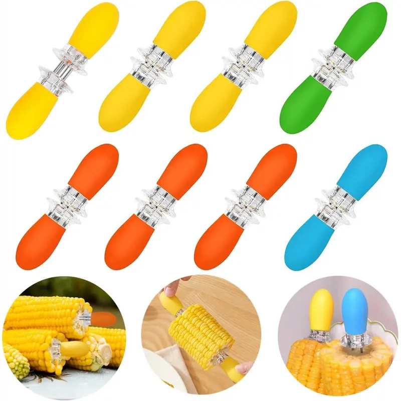 16 Pcs/8 Pairs Corn Holders, Stainless Steel Corn Cob Holders Corn on The Cob Skewers, Interlocking Double BBQ Fork Skewers for Home Cooking Parties Camping-L