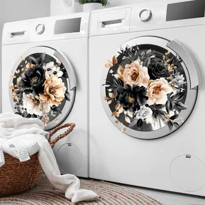 A set of two (30*30cm*2pcs) new black and gold color matching floral glass stickers, double-sided visible, suitable for kitchen, laundry room Decoration Items, background wall stickers and window stickers (CT3051-YL)