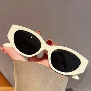 2026 New Cat Eye White Sunglasses for Women Trendy Square Face Shape Covering Cheekbones to Slim the Face Summer UV Protection Eyewear