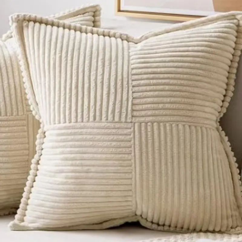 New cross-border solid color striped corduroy throw pillow, sofa cushion, simple nap pad, office lumbar support cushion in stock