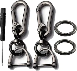 2 Sets    key clip Quick-Release Horseshoe Shape D-Ring Key Fob Holder with Round Carabiner