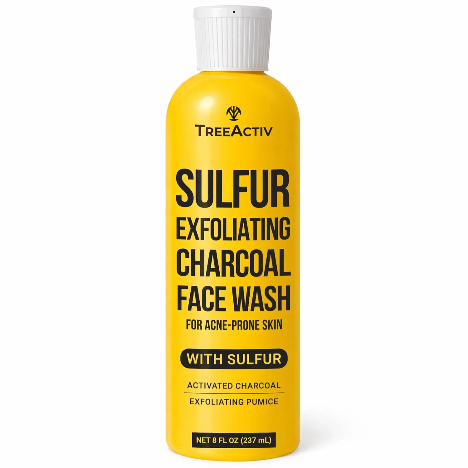 TreeActiv Sulfur 10% Exfoliating Charcoal Acne Face Wash, 8 Fl Oz, Face Wash for Men & Women, Sulfur Acne Wash for Acne, Activated Charcoal & Pumice, Foaming Daily Women & Men's Face Wash