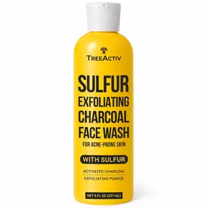 TreeActiv Sulfur 10% Exfoliating Charcoal Acne Face Wash, 8 Fl Oz, Face Wash for Men & Women, Sulfur Acne Wash for Acne, Activated Charcoal & Pumice, Foaming Daily Women & Men's Face Wash