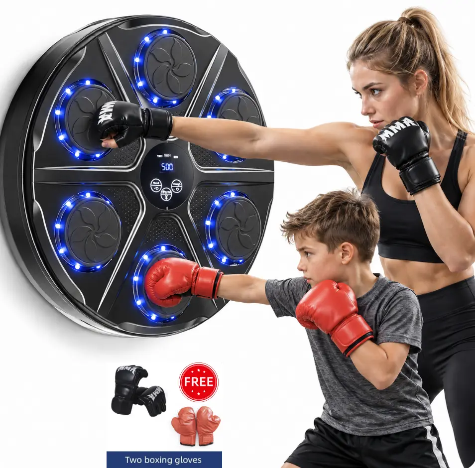 Music Boxing Machine,Free double gloves Set,With LED Display and Free Gloves for Home Training,Family Workout Equipment with 9-Speed Bluetooth Game, Lighting, Punching Pad, Gloves, Protective Gear