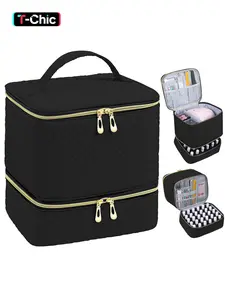 Double Layer Quilted Nail Polish Storage Bag, Portable Nail Art Organizer, Cosmetic Storage Zipper Makeup Organizer Pouch Travel Cosmetic Bag Multifunctional Bag for Women & Girls (bag Only)