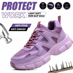 Women's Closed Work Safety Shoes - Steel Toe, Puncture-Resistant, Lightweight Breathable Walking Footwear for Nurses & Warehouse Workers Standing All Day, Industrial Safety & Metal Toe Work Footwear
