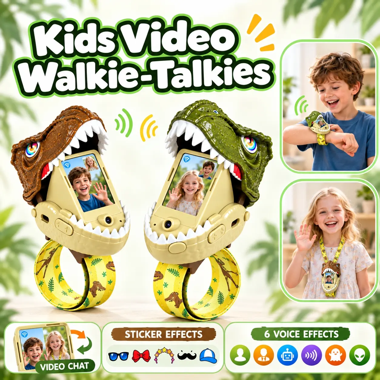 Dinosaur kids video walkie talkies two pack with wristbands