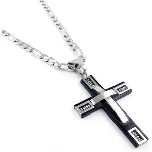 Mens 24" Stainless Steel 5mm Figaro Chain Necklace  Pendant (Black and  Color)