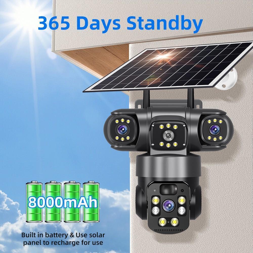 Solar Surveillance Camera 12MP 6K 3 Lens 3 Screens WiFi 4G Outdoor IP PTZ PIR Auto Tracking CCTV Color Night Vision IP66 Camera,for Valentine’s Day Gift