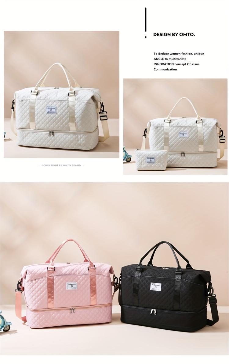2-Piece Quilted Gym and Travel Bag Set, Large Capacity Carry-On Tote with Separate Shoe Compartment, Lightweight Crossbody Weekender for Women, Stylish Fitness and Vacation Companion, Perfect Gift for Her 2-Piece Quilted Gym and Travel Bag Set, Large Capacity Carry-On Tote with Separate Shoe Compartment, Lightweight Crossbody Weekender for Women, Stylish Fitness and Vacation Companion, Perfect Gift for Her