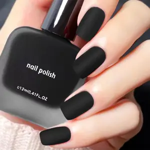 12ml Black Matte Nail Polish, Quick Dry Nail Lacquer for Nail Art Varnish, Mist Effect Matte Finish Velvet Nail Polish, 0.41 fl oz (Black, 0.41 fl oz)