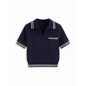 Cider Knit Collar Stripe Short Sleeve Top SwimWeek