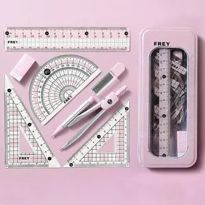 Compass and Ruler Set, 7-Piece Set with Compass, Measuring Ruler, Eraser and Pencil Lead, Student Stationery and Office Supplies