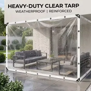 10×13ft Heavy-Duty Transparent Vinyl Waterproof Clear Tarp for Outdoor Patio, Foldable Stable All-Year-Round Durable Rain Cloth with Thickened Edges, Reinforced Seam Rings, UV Resistance, Windproof Dust Protection