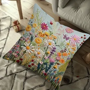 2 PCS Pastoral Flower 2D Throw Pillow Cover, 45x45cm (18x18inch), Machine Washable, Zipper Polyester Cushion Cover, Bedroom Decorative Accessories, Used for Home Decoration, Woven Floral Pattern, Suitable for All Room Types-no Filler