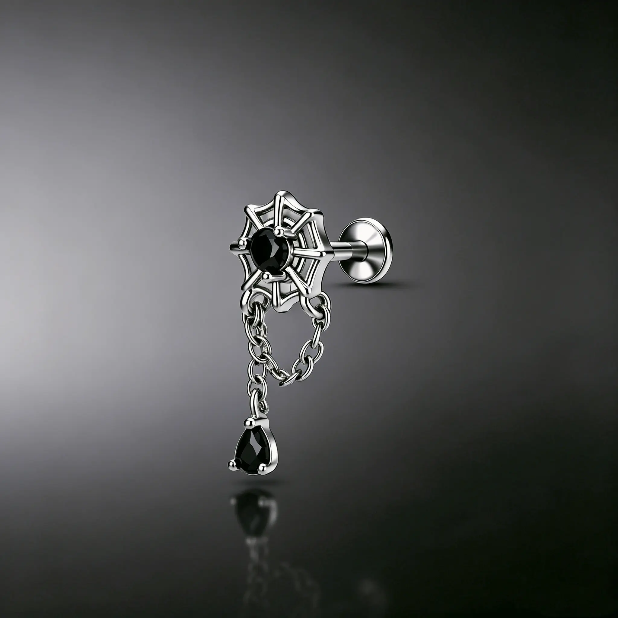 OUFER Dangle chain spider web internally threaded 16G Helix Stud Earring Cartilage Piercing Jewelry