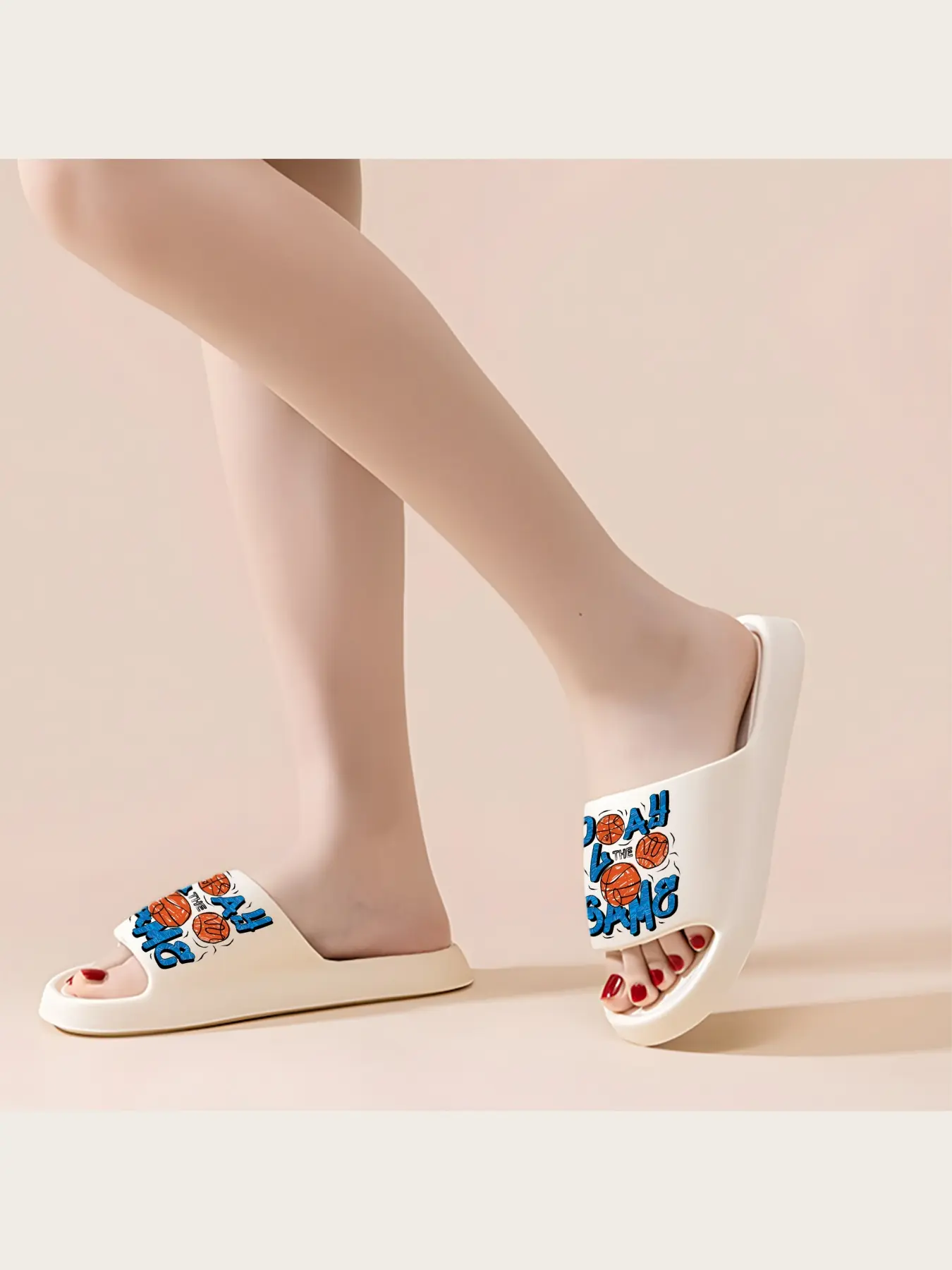 Men's Women's Basketball Print Slippers Non Slip Indoor Outdoor Comfortable Lightweight Home Shoes Athletic Sports Fan Footwear Soft Sole Casual Slide Sandals