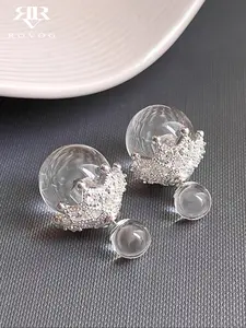 Women's Elegant Stud Earrings, Transparent Ball Design, Fashionable Two-Wear Style, All-Season Jewelry Accessory, High Quality Earrings
