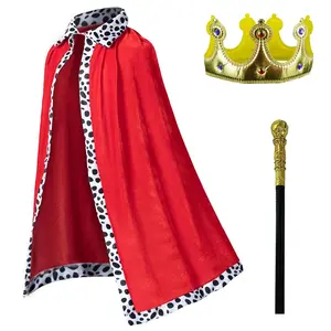 Children Royal Prince Costume Set, Cape + Crown + Staff, Three-Piece Complete, Comfortable Fabric, Perfect for Birthday Parties