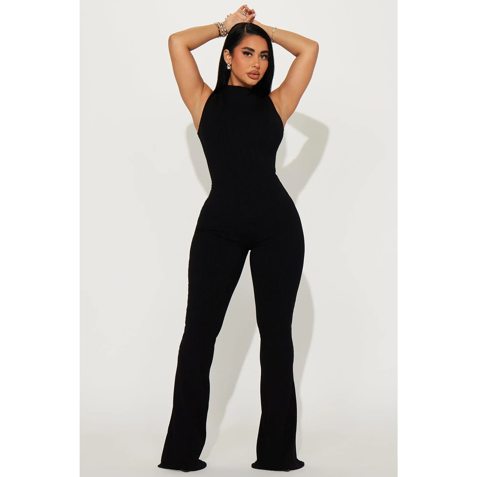 Amber Snatched Flare Jumpsuit - Black Amber Snatched Flare Jumpsuit - Black