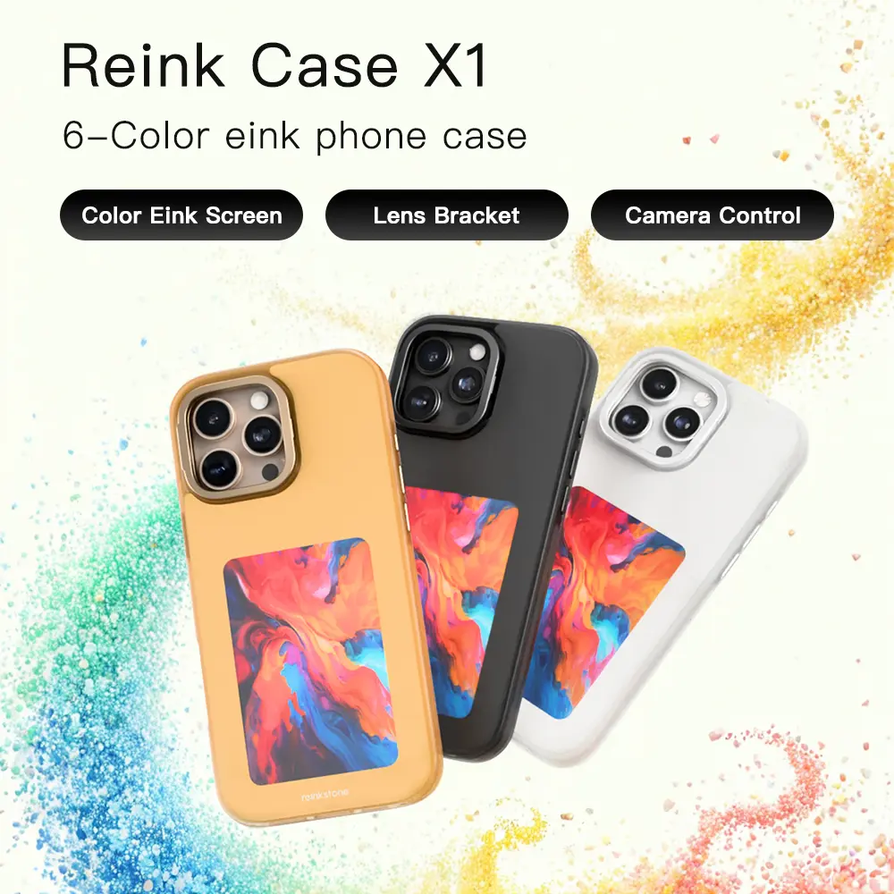 Reinkstone Reink Case for iPhone color eink phone case Frosted explosion-proof glass TPU TPE Anti-fingerprint and anti-fall protective shell Convenient lens bracket
