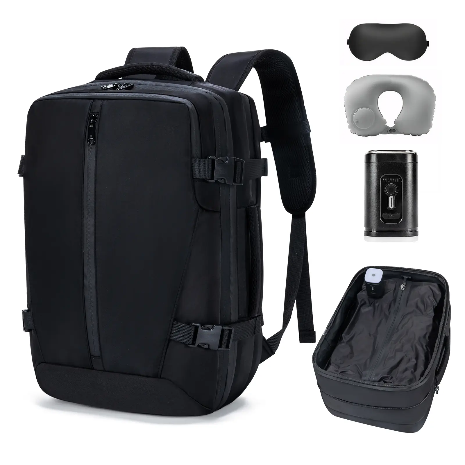 Kabaqoo Basic Unisex Vacuum Seal Backpack with Built-In Organizer, Pump, 60L Expandable Carry-On Luggage, Airtight Waterproof Design, TSA Lock, 50% Space-Saving for Travel