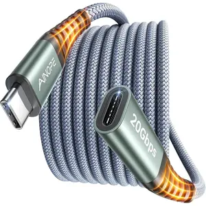 Extension Cable 6.6FT, 20Gbps/240W USB3.2 Type C Extender Cord For Accessories For PSVR2, 4K@60Hz Video Output Braided USB C Female Extension Cable For Hub,MacBook,Magsafe Charger,Phone, Grey