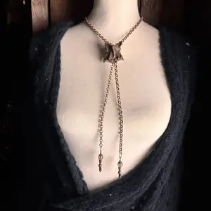 Electro-formed Coyote Vertebrae Bolo Tie Style Necklace with Smokey Quartz & Obsidian