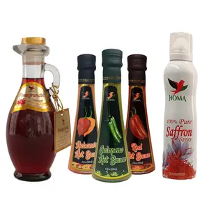 HOMA Fire & Bloom Gourmet Collection – Hot Sauce Trio (Habanero, Red & Jalapeno), Pomegranate Vinegar 250ml & Saffron Spray 6oz – Premium Cooking & Seasoning Gift Pack