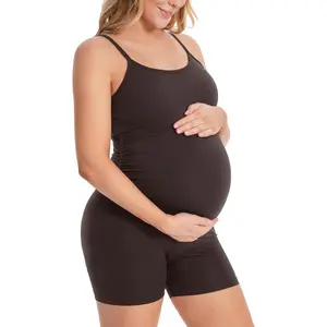 ATTRACO Women's Maternity Bodysuit Adjustable Strap Shorts Jumpsuit Ruched Romper for Pregnancy