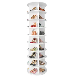 9 Tiers Rotating Shoe Rack Tower, 360° Spinning Shoe Rack, Revolving Storage Round Carousel Display, Freestanding Lazy Susan Organizer Display for Bedroom, Living Room, Entryway, Closet, White
