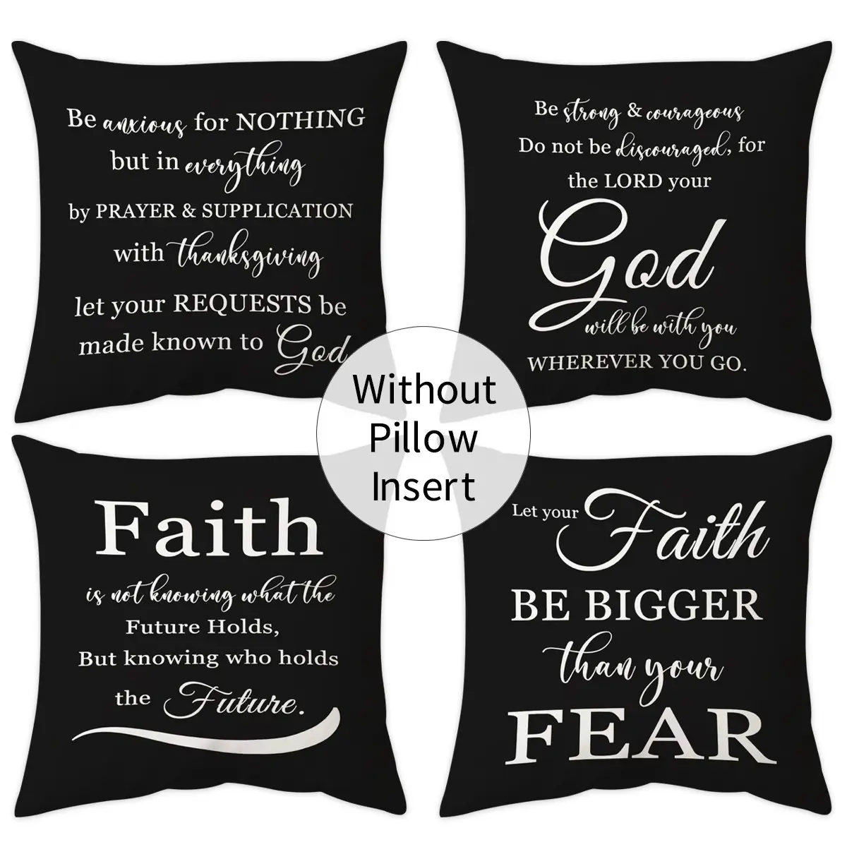4pcs inspirational quote short plush pillowcase 18x18 inches, Bible inspirational quote cushion cover, double-sided printed pillow cover, home sofa, living room, bedroom pillow cover, Bedroom Decorative Accessories, Home Textile (without pillow core)
