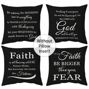 4pcs inspirational quote short plush pillowcase 18x18 inches, Bible inspirational quote cushion cover, double-sided printed pillow cover with inspirational words, home decoration sofa, living room, bedroom pillow cover, Home Textile (without pillow core)
