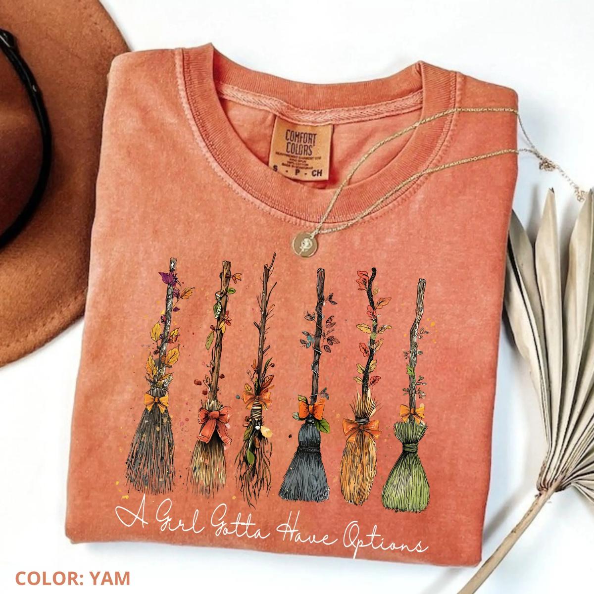 Comfort Colors A Girl Gotta Have Options Shirt, Retro Halloween Witch Tee, Cute Feeling Witchy T-Shirt, Vintage Spooky Season Graphic, Halloween Gift