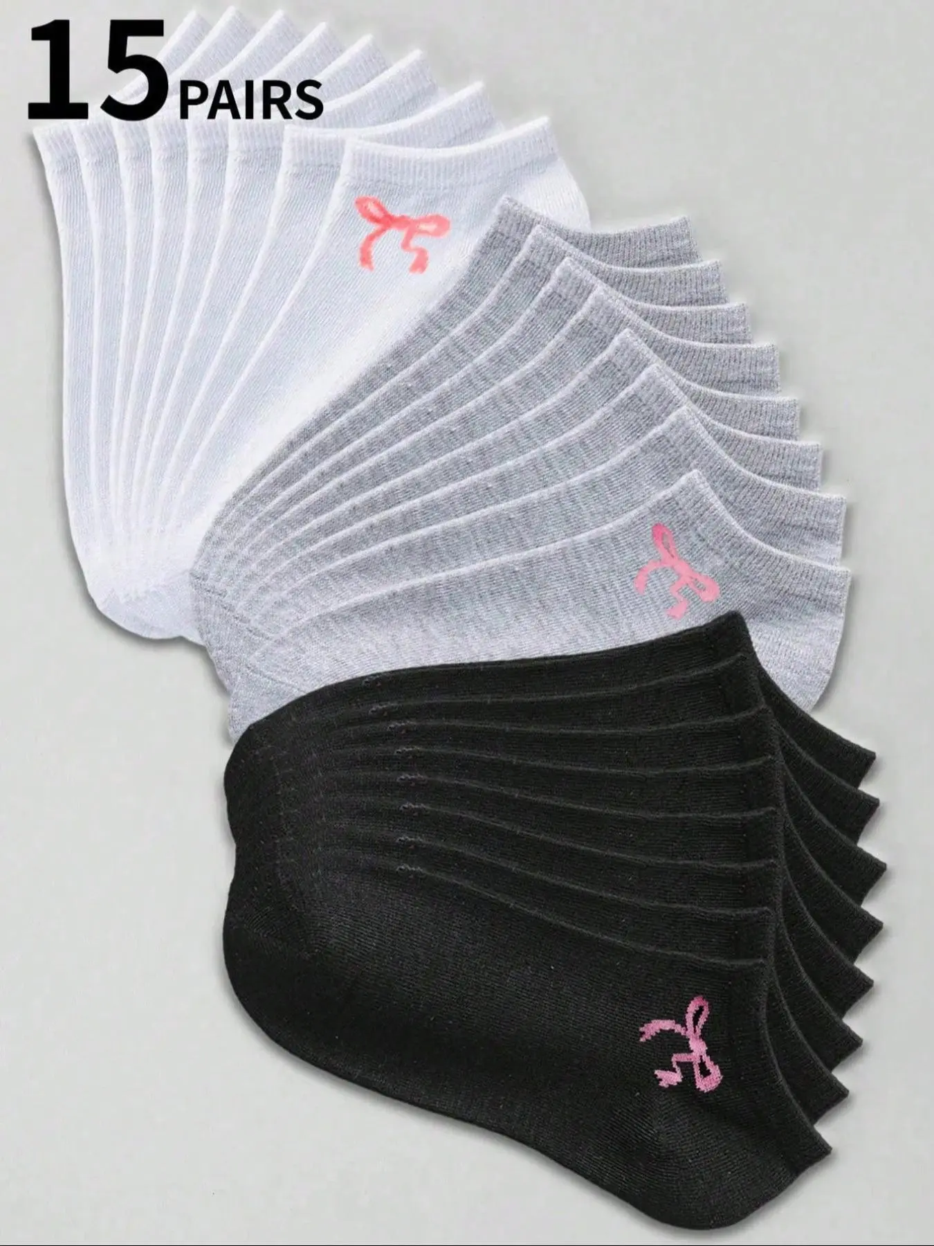 10/15 Solid-Color Bow Women's Ankle Socks Knitted Socks | Year-Round Spring Breathable Lightweight, Stretchy Non-Restrictive Elastic Cuffs Preppy School Uniform/Sports/Casual/Lounge Basic Sock Set Casual Stylish Socks Valentine's Day Gift Athletic Socks