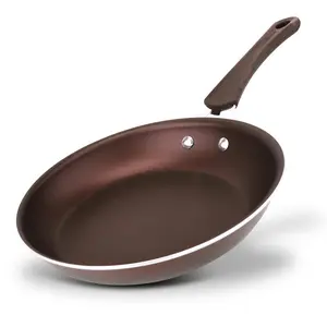 12" Large Non Stick Fry Pan - Brown | Aluminium Cooking Skillet with Heat Resistant Up to 392°F, Stain-Resistant - Safe for Gas, Electric, Ceramic & Counter Cooktops - Home Kitchen Essentials