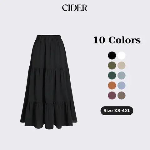 Cider Women's Basic Casual Ruffle Hem Tiered Maxi Skirt - 2XL-20/22 Solid Elastic Waist, Fully Lined Feminine Flowy Women's Bottoms