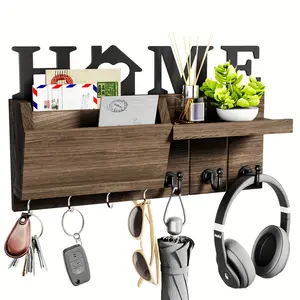 Wooden Key Holder with House Design, 7 Hooks for Keys, Ideal for Entryways, Main Doors, Corridors, Bedrooms, and Offices, Brown Color Decor Shelves