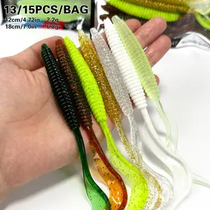 13/15pcs long wavy tail soft bait, mixed color tail swinging bait, knife tail soft worm bait - soft worm silicone artificial bait Soft Fishing Lure