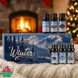 AESHORY Winter Essential Oils Set 6 Pack Premium Holiday Scents for Diffuser Candle Making Home Fragrance Hot Cocoa Crackling Log Fire