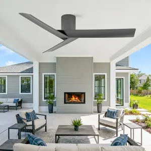 55 Inch Modern Outdoor Ceiling Fan No Light, Low Profile Waterproof Ceiling Fan for Patio Porch Pergola, Remote Control Ceiling Fan, Quiet Energy-Efficient DC Motor, Durable ABS Blades for Living Room Bedroom