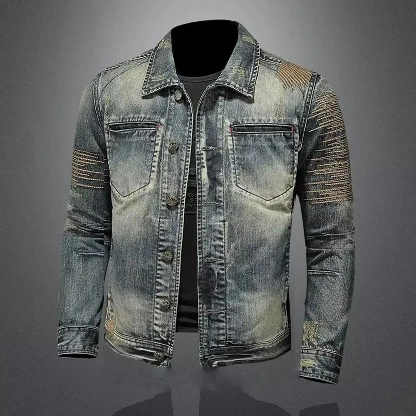 Vintage Denim Jacket With Zip Stand Up Cotton Slim Fit Denim Coat Winter Fashion New Men'S Cotton Jacket Winter Jacket Men
