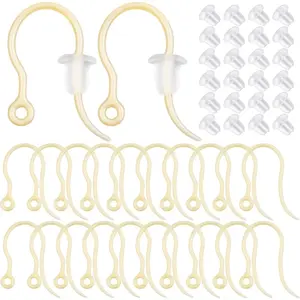 100pcs Clear Plastic Earring Hooks Ear Wire with Loop French Fish Hooks and 100pcs Transparent Earring Stoppers for DIY Earrings Jewelry Making Craft Decoration