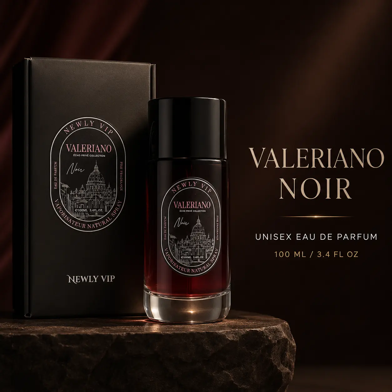 NEWLY VIP Valeriano Noir Unisex Eau de Parfum, Warm Coffee & Vanilla Scent with Bergamot, Jasmine and Musk, Date Night Fragrance, 100ml