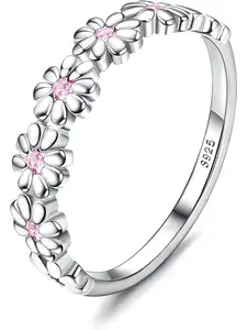 1 Pc 925 Sterling Silver Ring 18K Gold Plated Daisy Flower Ring Paved with Coloful Cubic Zirconia High Polished Comfort Fit Sunflower Stacking Statement Wedding Band Ring for Women Valentine's Day Mother's Day Jewelry Gifts Wedding Rings