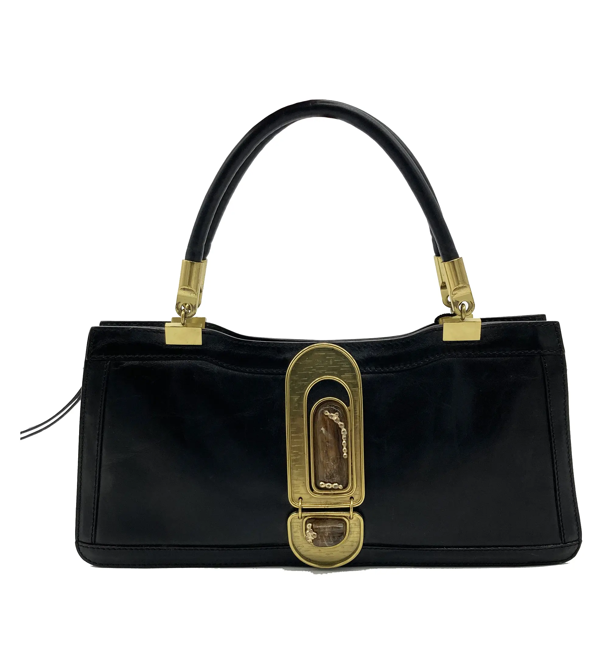 Pre-owned Chloé leather Tote Bags Chloe RARE Vintage Brown Amber Jeweled Top Handle Bag c2000s